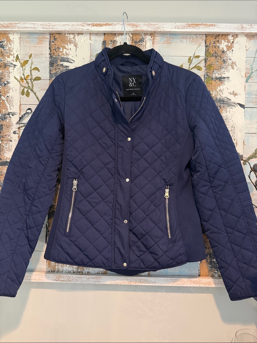 New York & Company Quilted Navy Puffer Jacket
